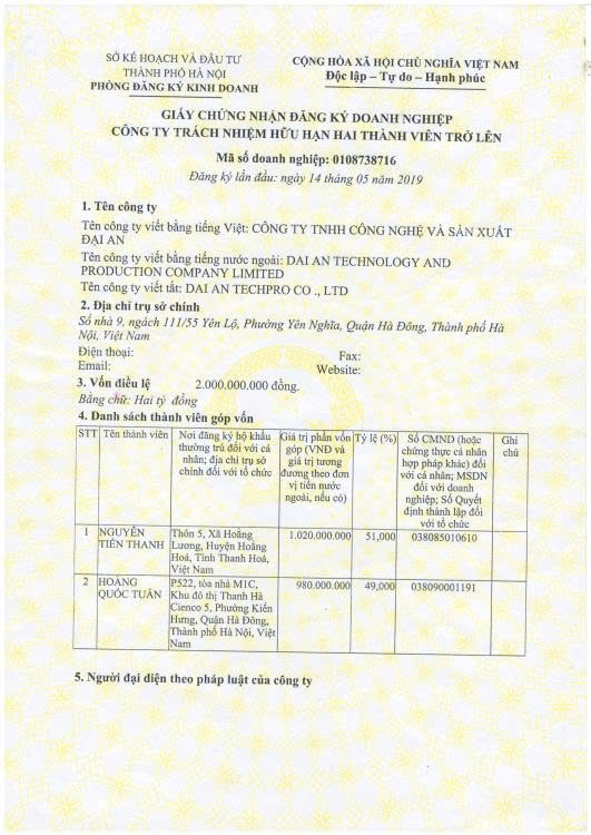 mst công ty Inox Đại An