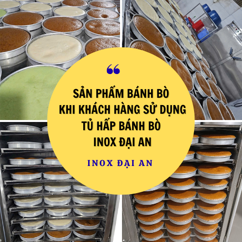 Bánh bò sau khi khách sử dụng Tủ hấp bánh bò Inox Đại An