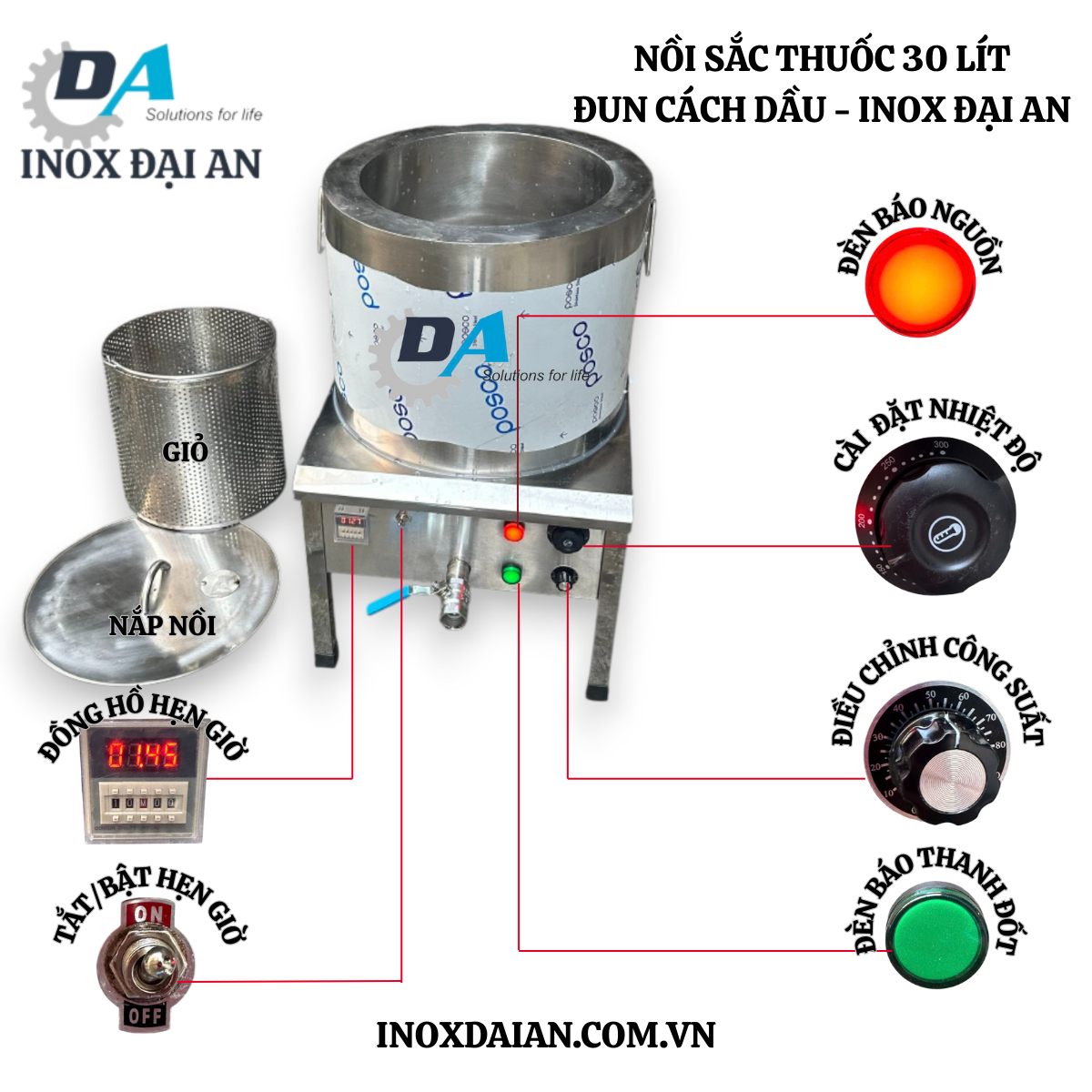 Nồi sắc thuốc 30 lít inox 304 đun cách dầu Inox Đại An