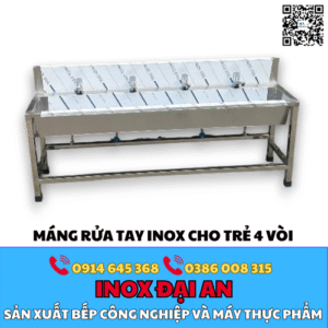 Máng rửa tay inox cho trẻ 4 vòi