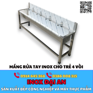 Máng rửa tay inox cho trẻ 4 vòi