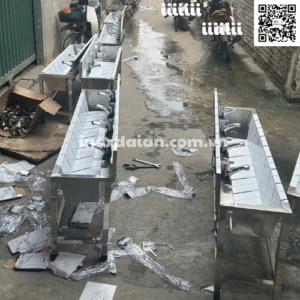 Máng rửa tay inox cho trẻ 4 vòi tại Xưởng Inox Đại An